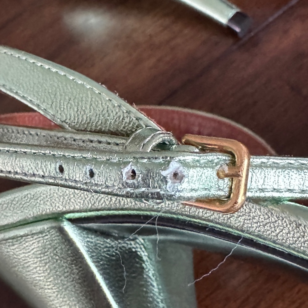 Saint Laurent Metallic Green Strappy “Tina Sandals” Heels - Picture 8 of 12